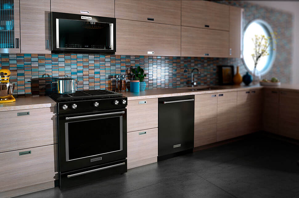 KitchenAid Black Stainless Steel appliances in kitchen