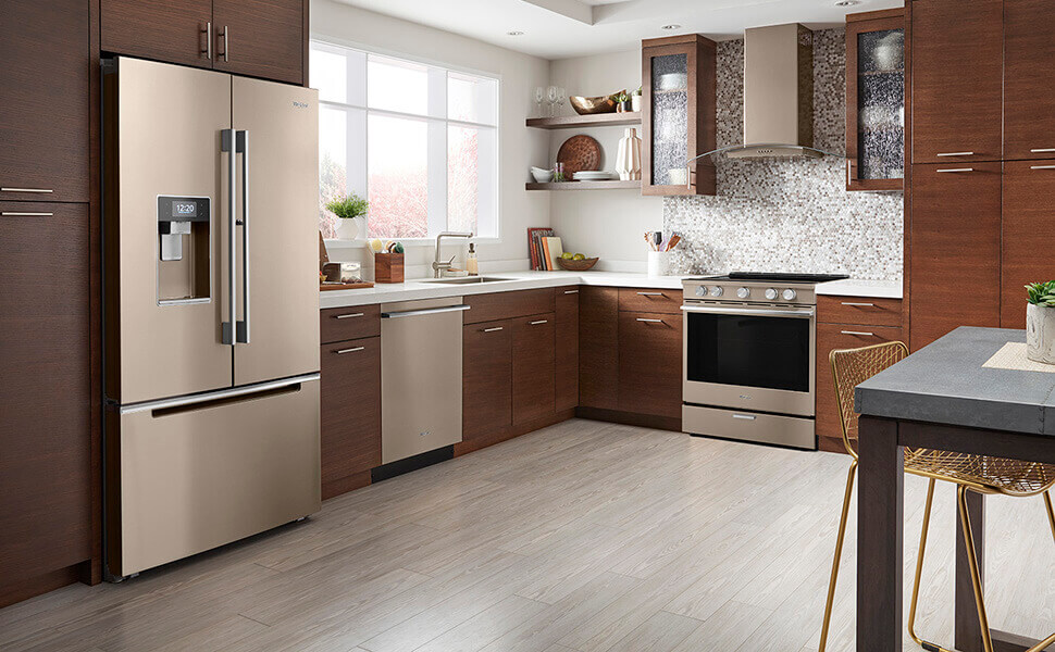 Whirlpool Sunset Bronze appliances in kitchen